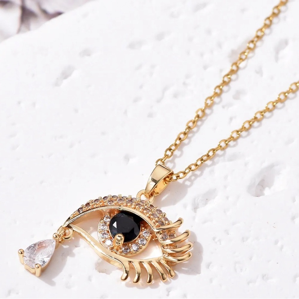 18K GOLD PLATED EVIL EYE TEARDROP NECKLACE